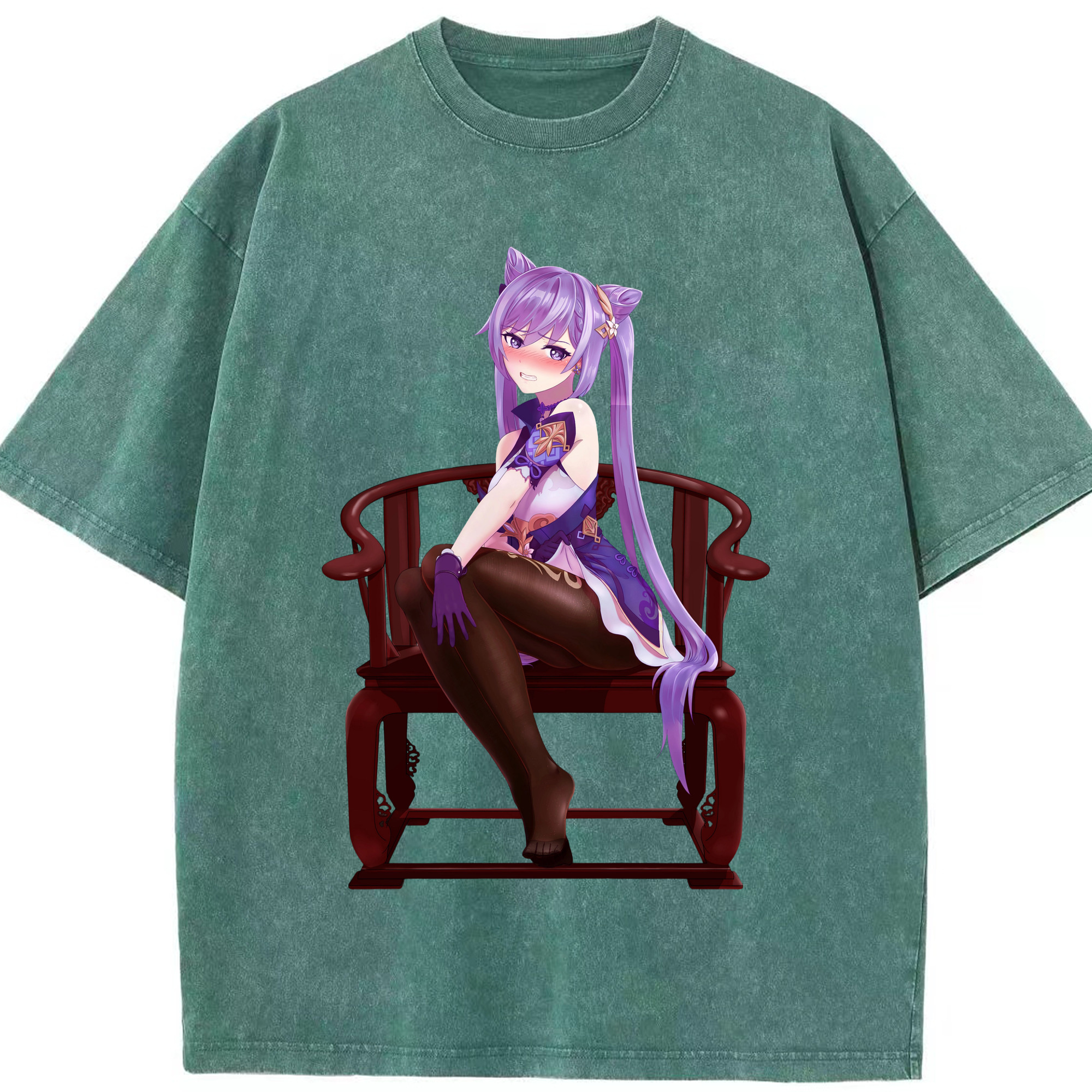 げんし神 刻晴 こくせい genshin Kokusei 綿100% ヴィンテージ風 半袖Tシャツ（フロントプリント）